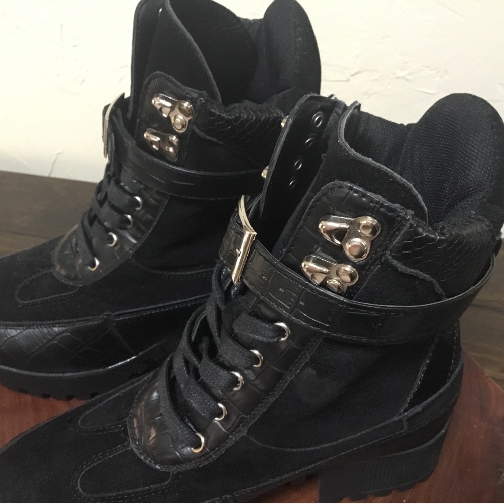PrettyLittleThing Black Ankle Boots with Gold Details